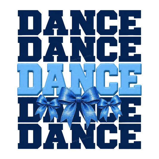 DTF Heat Transfer Dance Cheerleader Blue Bow Block Letter Graphic for T Shirts Hoodies and Tote Bags - 1