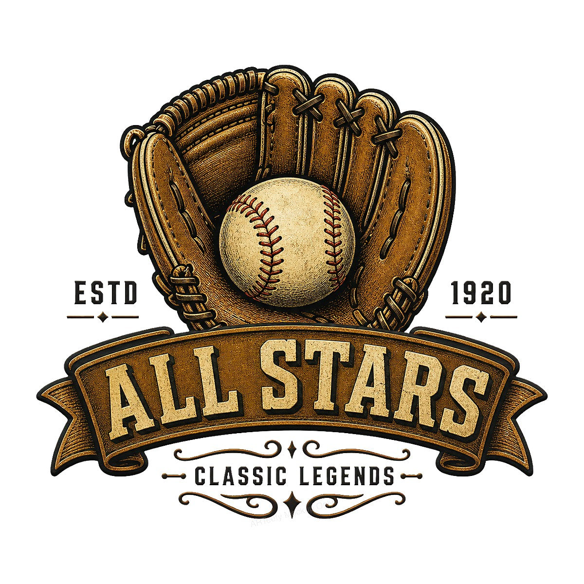 DTF Transfer All Stars Baseball Glove Vintage Emblem Graphic for T Shirts Hoodies and Tote Bags - 1