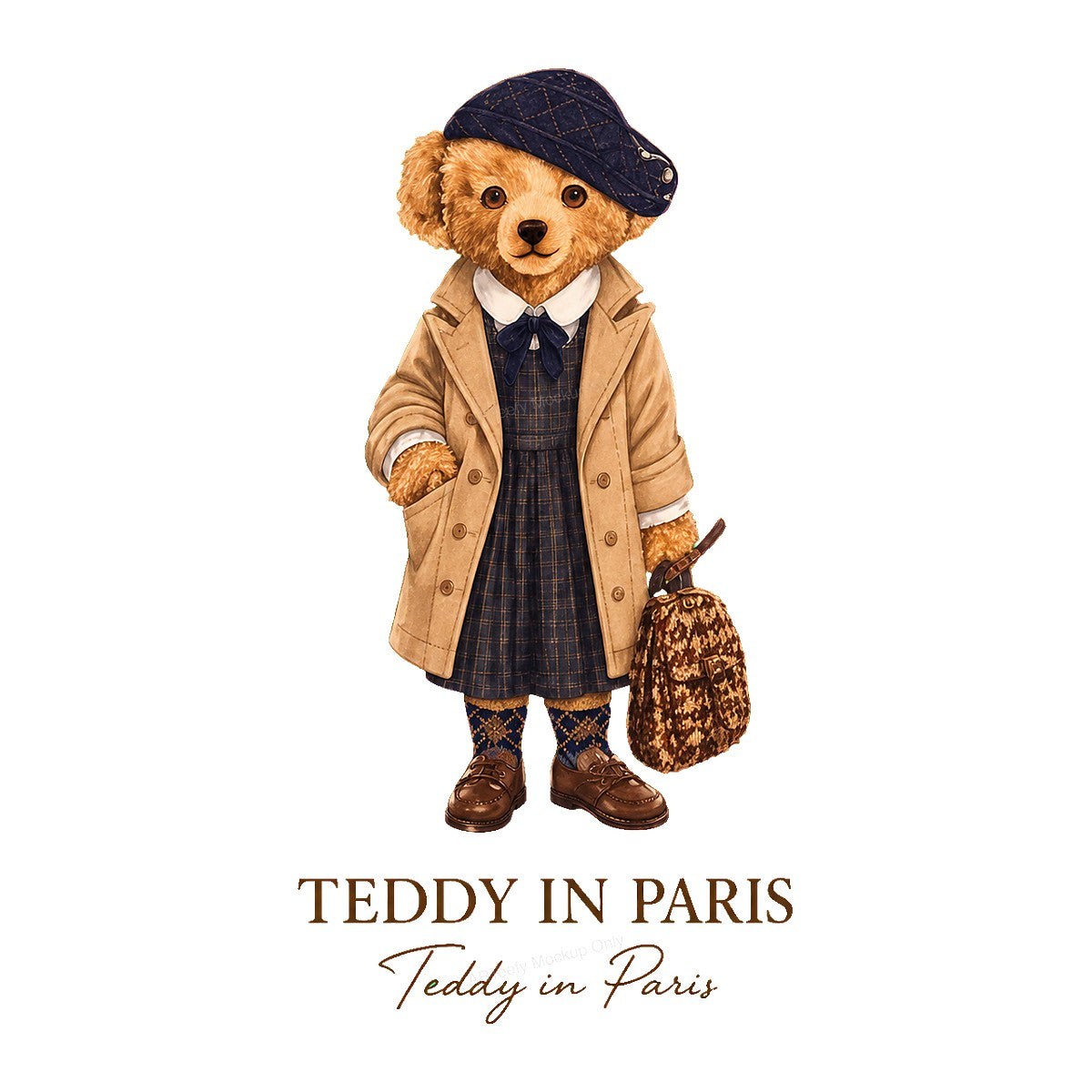 DTF Transfer Teddy in Paris Bear in Trench Coat Vintage Travel Graphic for T Shirts Hoodies and Tote Bags - 1