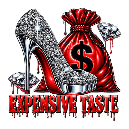 DTF Transfer Expensive Taste Crystal High Heel and Money Bag Graphic for T Shirts Hoodies and Tote Bags - 1