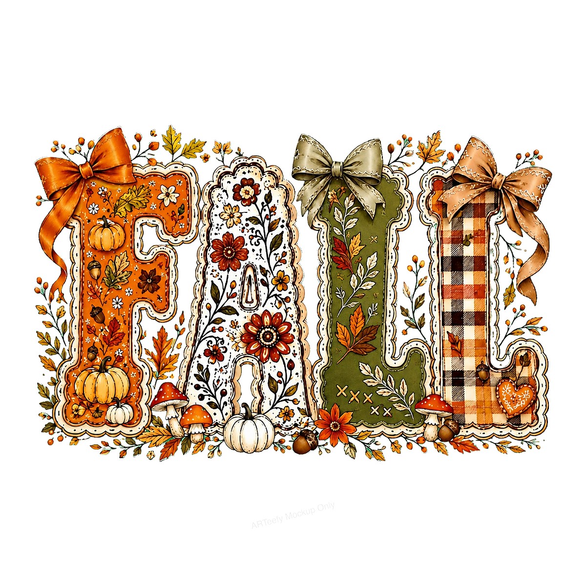 DTF Heat Transfer FALL Floral Pumpkin Plaid Bow Graphic for T Shirts Hoodies and Tote Bags - 1