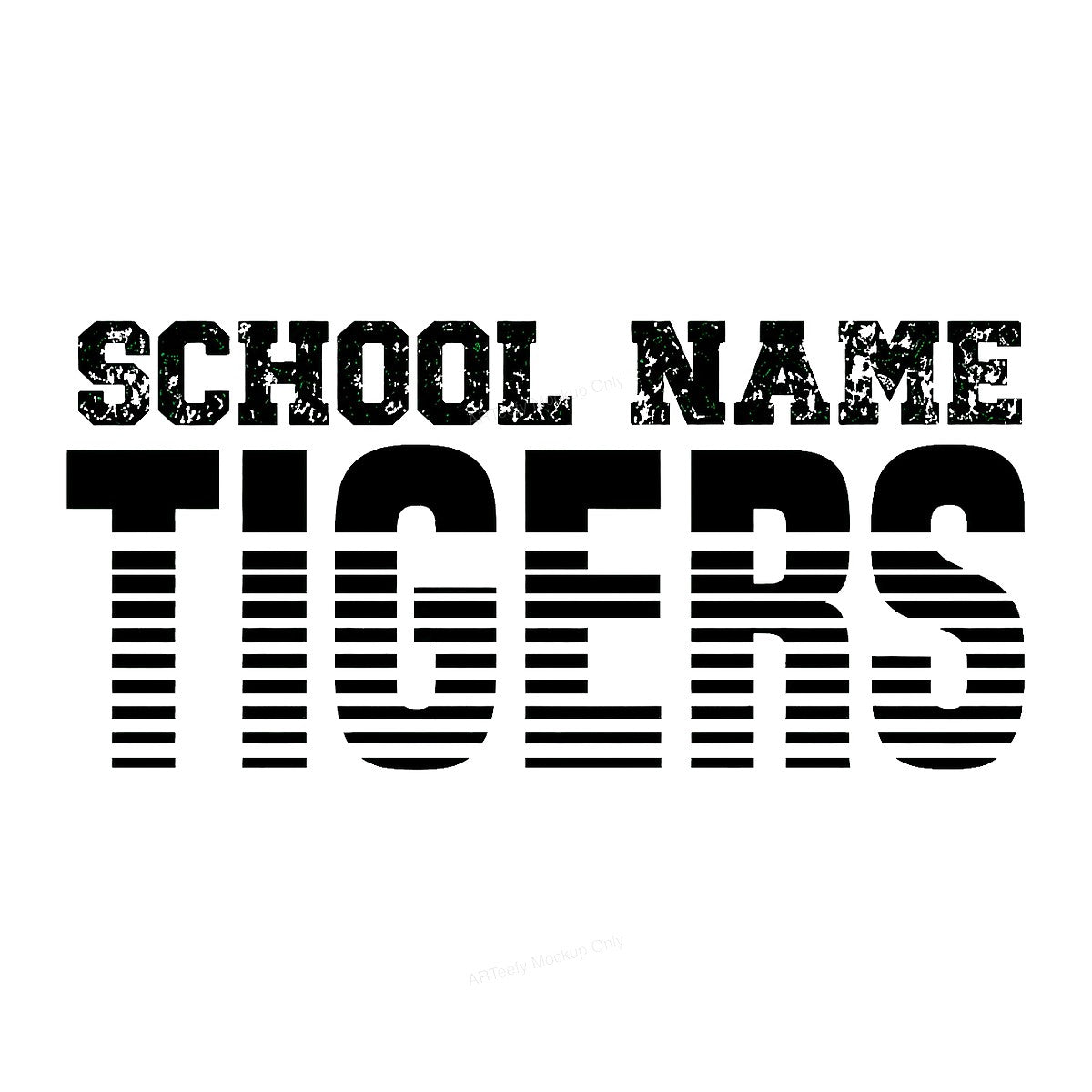DTF Transfer School Name Tigers Text Graphic Striped Lettering for Team Shirts Hoodies and Spirit Wear - 1