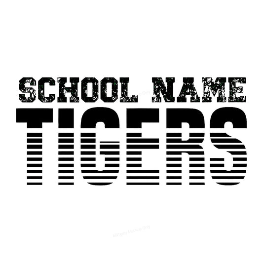 DTF Transfer School Name Tigers Text Graphic Striped Lettering for Team Shirts Hoodies and Spirit Wear - 1