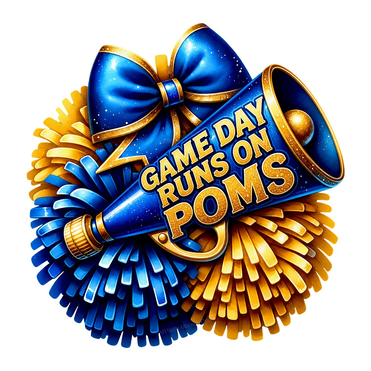DTF Transfer Game Day Runs On Poms Cheer Megaphone and Pom Pom Graphic for T Shirts Hoodies and Tote Bags - 1