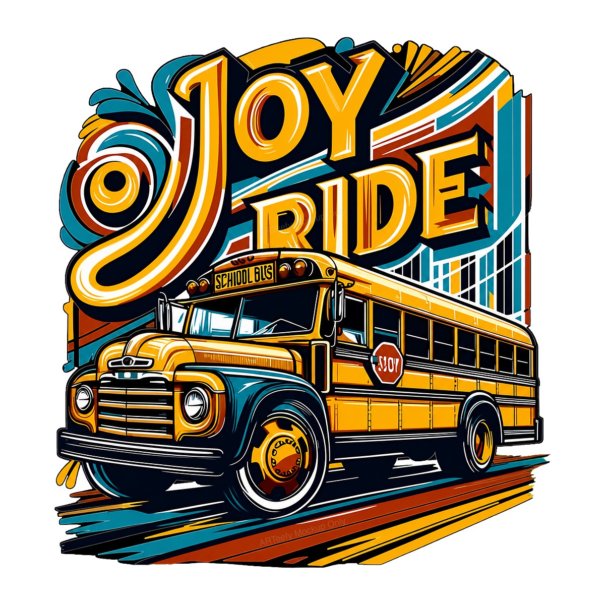 DTF Heat Transfer Joy Ride Retro School Bus Graphic for T Shirts Hoodies and Tote Bags - 1