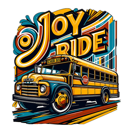 DTF Heat Transfer Joy Ride Retro School Bus Graphic for T Shirts Hoodies and Tote Bags - 1