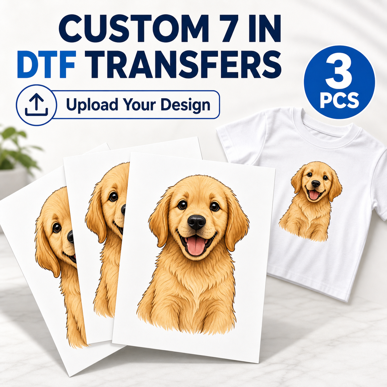 3pcs Custom 7 inch DTF Iron On Transfer [18×18cm] Ready to Press Personalized Heat Transfer for Youth T-Shirt, Hoodie, Tote Bag  Medium Size DIY Your Own Design