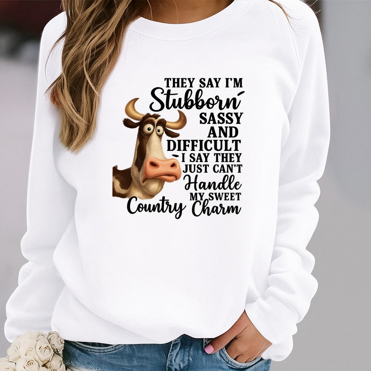DTF Heat Transfer Iron On Sticker Stubborn Sassy Cow Country Charm Graphic for DIY T Shirts Hoodies Bags Home Decor and Western Theme Parties - 2