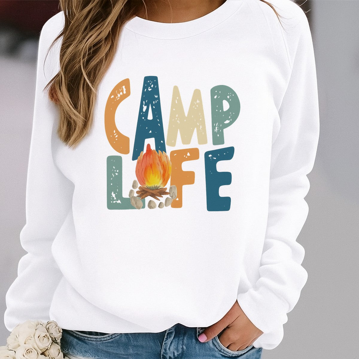DTF Heat Transfer Iron On Sticker Camp Life with Campfire Graphic for Outdoor Adventure T Shirts Hoodies Bags and Home Decor - 2