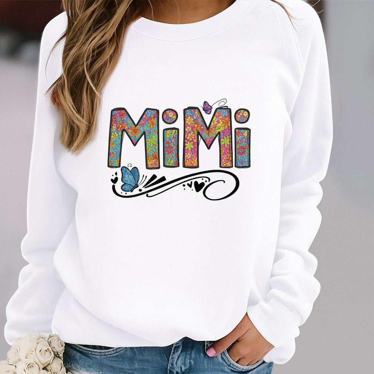 DTF Heat Transfer Iron On Sticker Floral Butterfly Letter MiMi Pattern for Crafts Clothing Decoration DIY Projects Adult Apparel Customization - 2