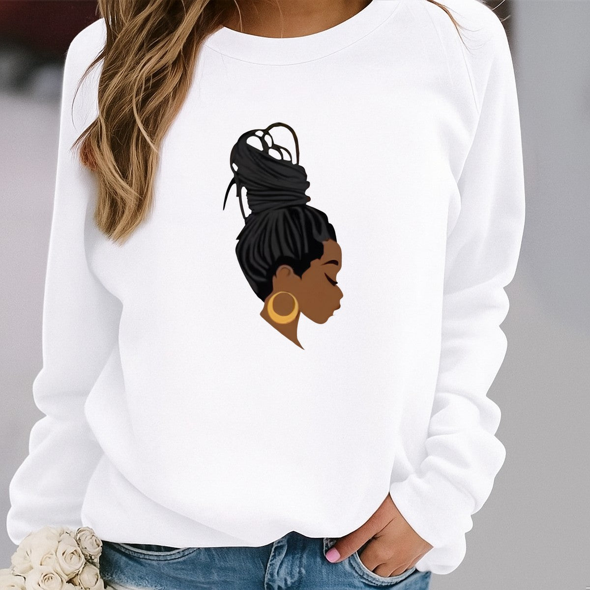 DTF Heat Transfer Iron On Sticker African American Woman Portrait with Bold Earrings for Apparel Bags Jackets Home Decor and Fall Fashion - 2