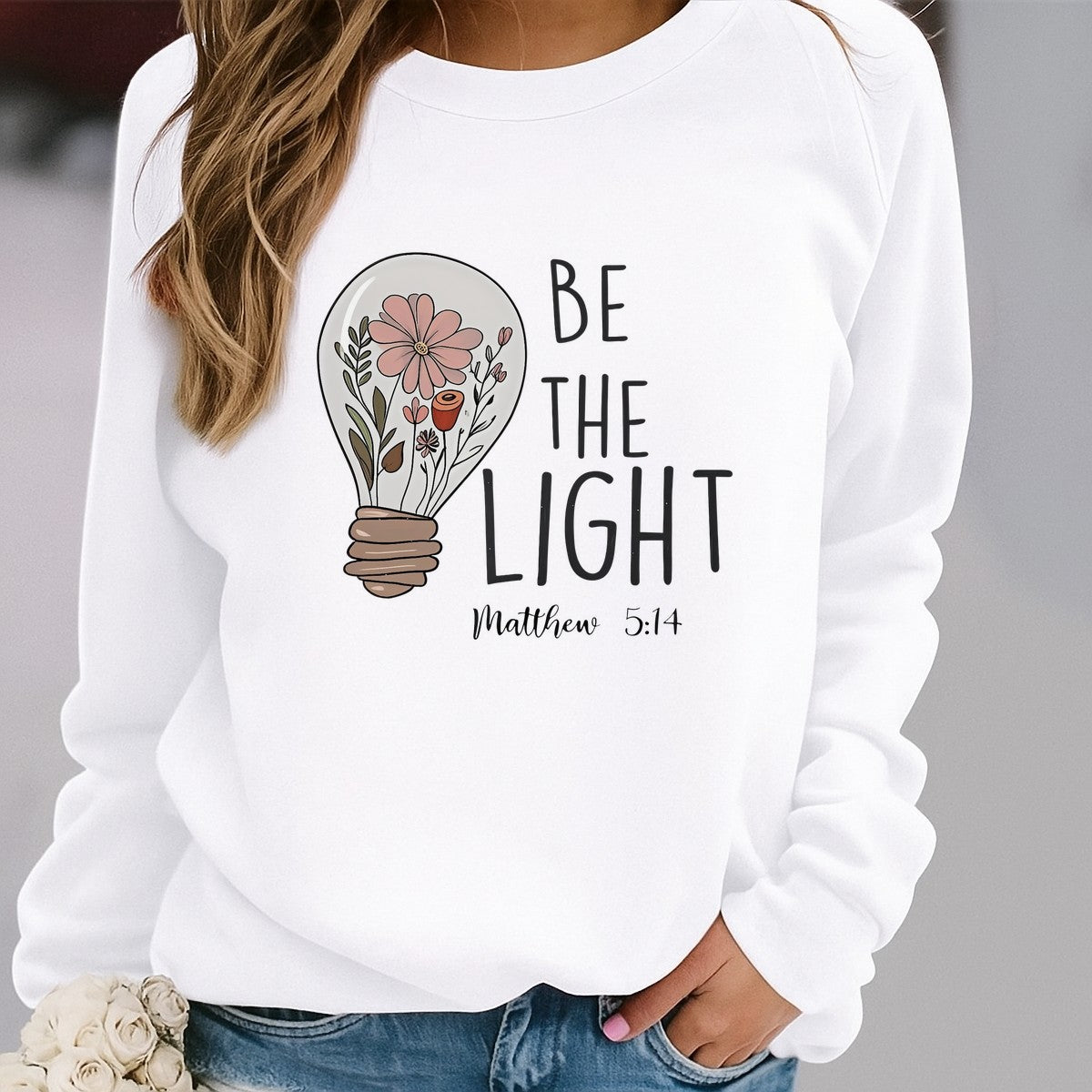 DTF Heat Transfer Iron On Sticker Be The Light Matthew 5 14 Floral Light Bulb Design for Inspirational T Shirts Hoodies Home Decor and Gifts - 2