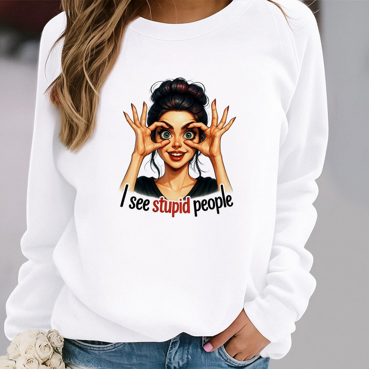 DTF Heat Transfer Iron On Sticker I See Stupid People Funny Graphic for Halloween Decorations T Shirts Hoodies Bags and Home Decor - 2