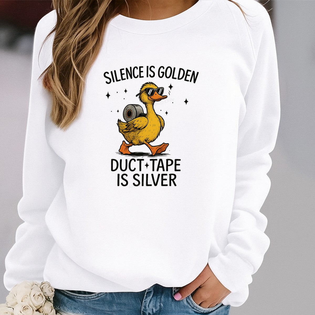 DTF Heat Transfer Iron On Sticker Iron On Transfers for T Shirts Funny Duck with Sunglasses and Duct Tape Quirky Apparel Decor Local Warehouse - 2