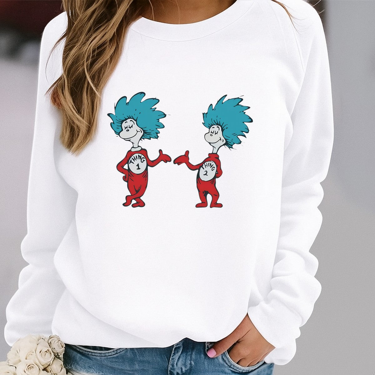 DTF Heat Transfer Iron On Sticker Thing One and Thing Two Characters in Red Suits for Halloween Party Favors T Shirts Hoodies Bags and Home Decor - 2