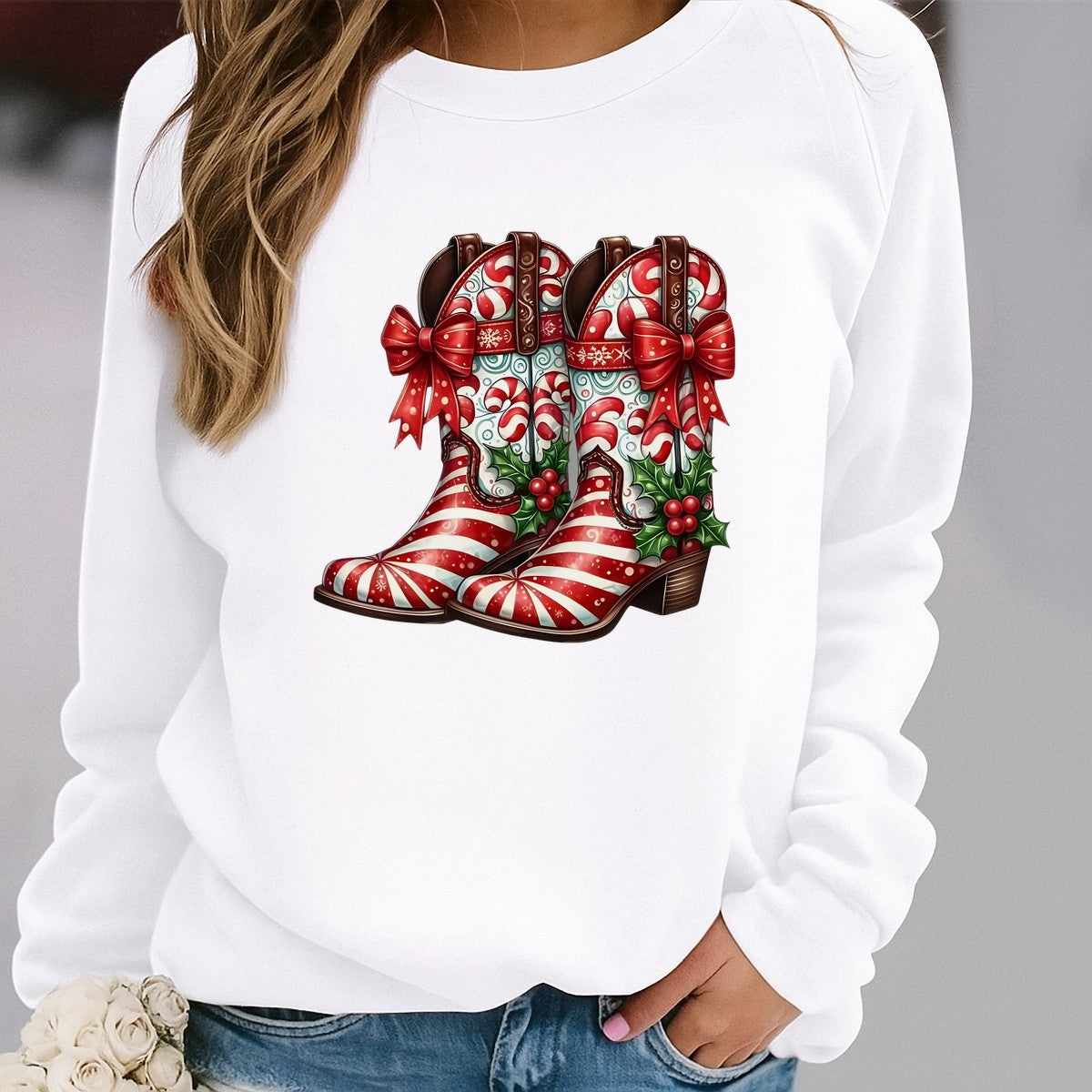 DTF Heat Transfer Iron On Sticker Christmas Candy Cane Cowgirl Boots Festive Holiday Apparel for T Shirts Hoodies Bags and Home Decor - 2