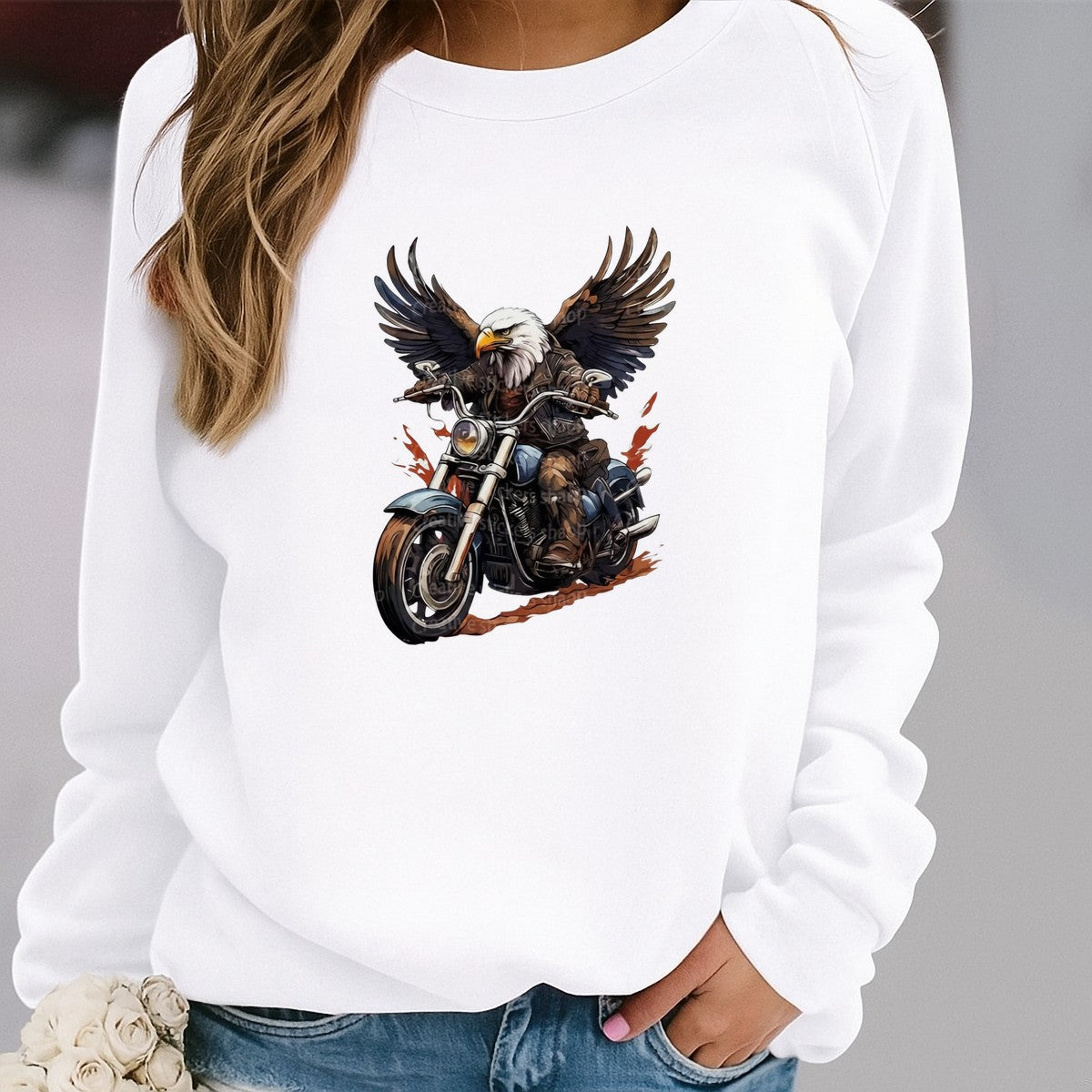 DTF Heat Transfer Iron On Sticker Bald Eagle Riding Motorcycle Graphic for Patriotic Apparel Biker Jackets Bags and Home Decor - 2