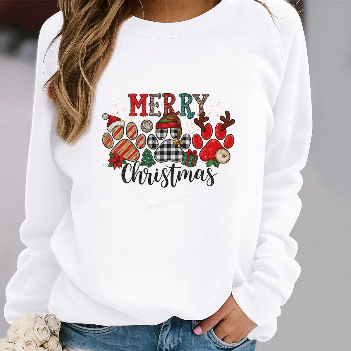 DTF Heat Transfer Iron On Sticker DTF Transfers Ready to Press Christmas Paw Print Design for Holiday T Shirts Hoodies Local Warehouse - 2