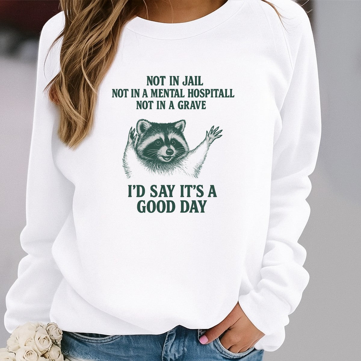 DTF Heat Transfer Iron On Sticker Cheeky Raccoon with Humorous Quote for Fall Apparel and Home Decor - 2