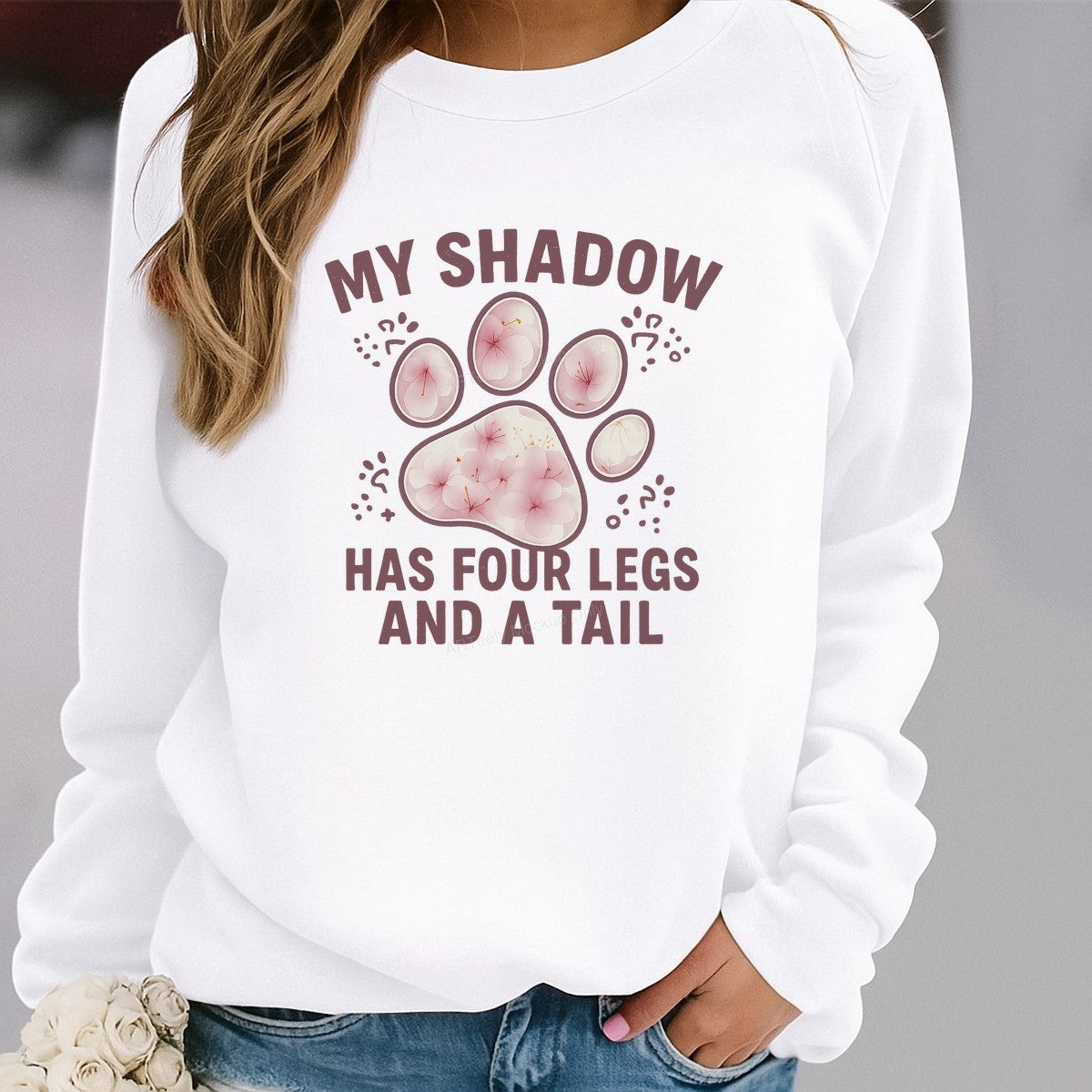 DTF Heat Transfer Iron On Sticker Iron On Transfers for T Shirts Floral Pet Paw Print My Shadow Has Four Legs and a Tail Design for Animal Lovers Apparel - 2