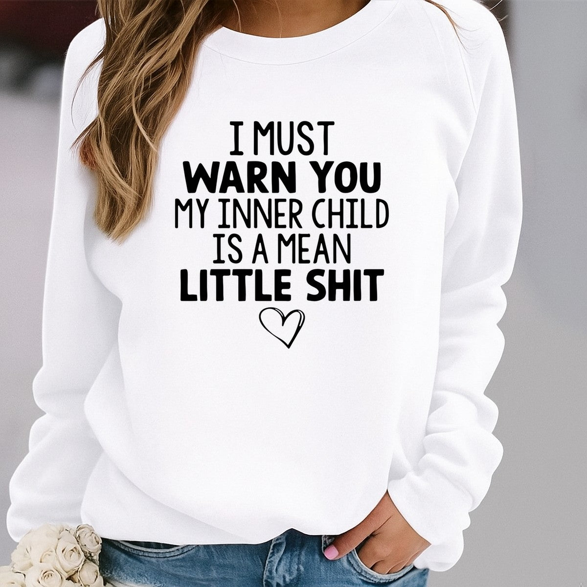 DTF Heat Transfer Iron On Sticker I Must Warn You My Inner Child is a Mean Little Quote with Heart Design for Halloween Party Favors Apparel Bags and Home Decor - 2