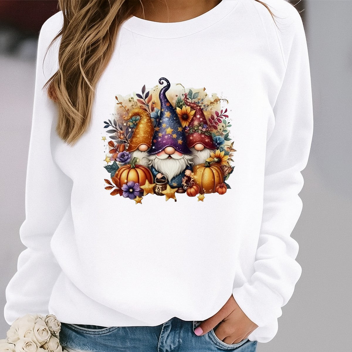 DTF Heat Transfer Iron On Sticker Gnome Trio with Pumpkins and Autumn Leaves for Halloween Decorations Fall Home Decor T Shirts and Bags - 2