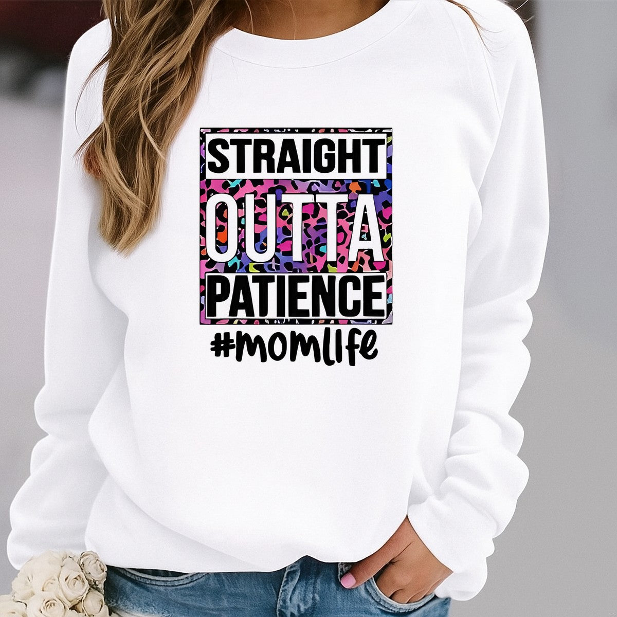 DTF Heat Transfer Iron On Sticker Straight Outta Patience Bold Lettering with Colorful Animal Print for Mom Life T Shirts Hoodies Tote Bags Aprons and Home Decor - 2