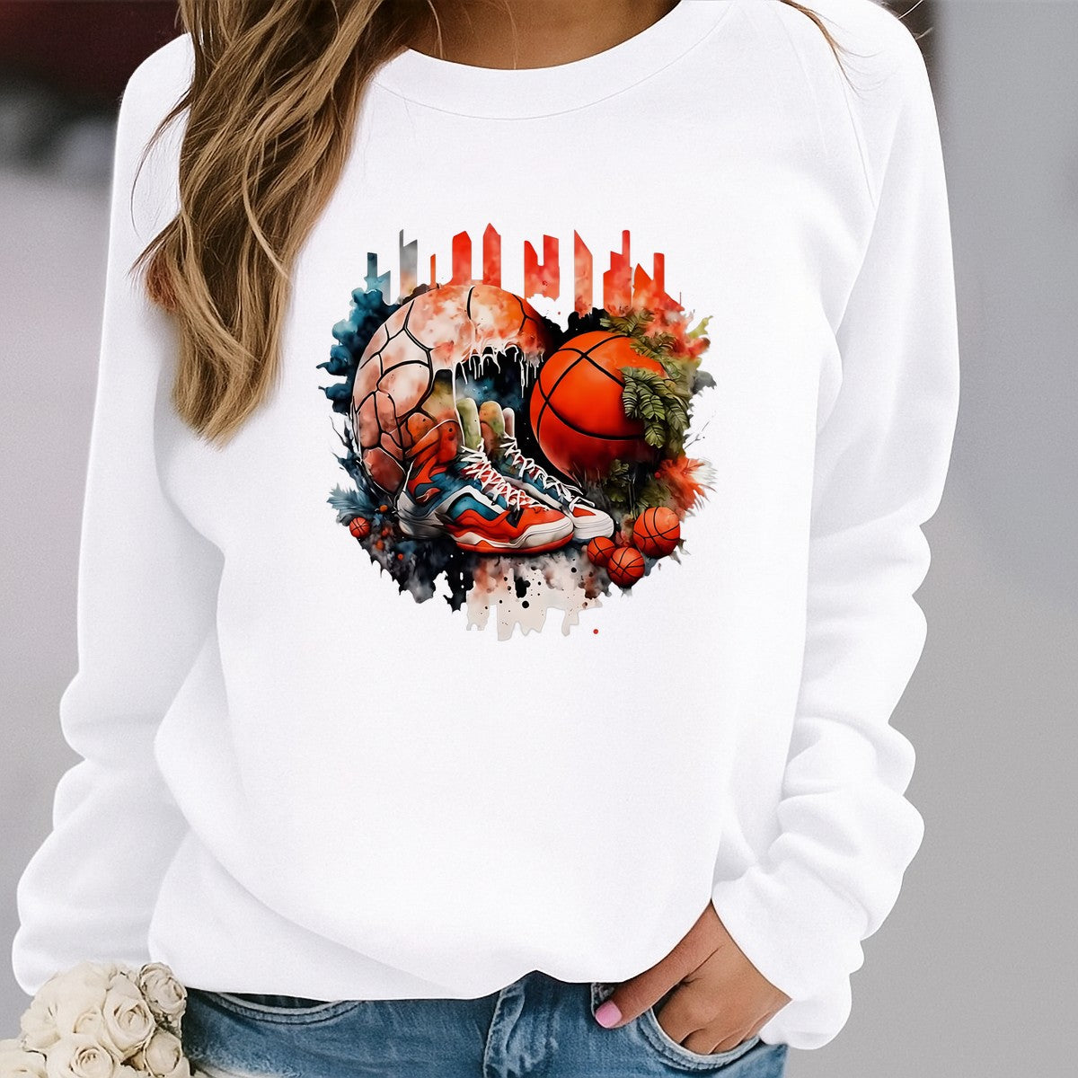 DTF Heat Transfer Iron On Sticker Basketball Skull and City Skyline Graphic for Halloween Decorations T Shirts Hoodies and Home Decor - 2