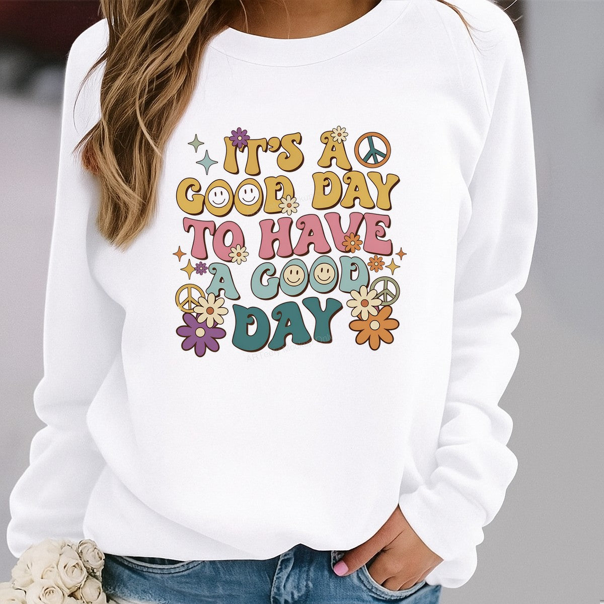 DTF Heat Transfer Iron On Sticker Iron On Transfers for T Shirts Retro Colorful Peace Flower Smiley Design for Casual Wear Local Warehouse - 2