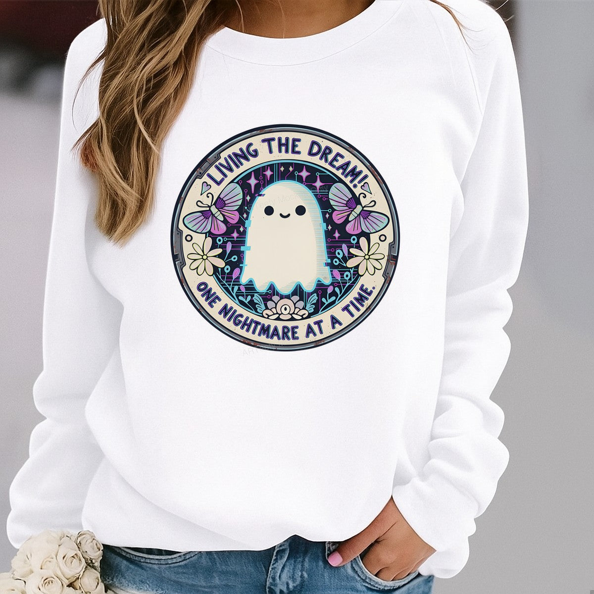 DTF Heat Transfer Iron On Sticker Iron On Transfers for T Shirts Cute Ghost with Butterflies and Flowers Halloween Decorations Local Warehouse - 2