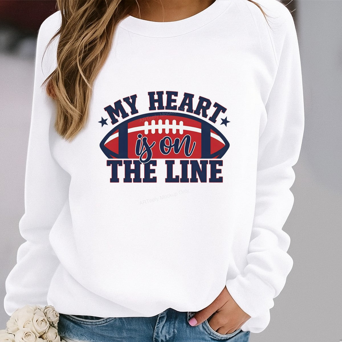 DTF Heat Transfer Iron On Sticker Iron On Transfers for T Shirts Football Theme My Heart is on the Line Design for Sports Apparel Local Warehouse - 2