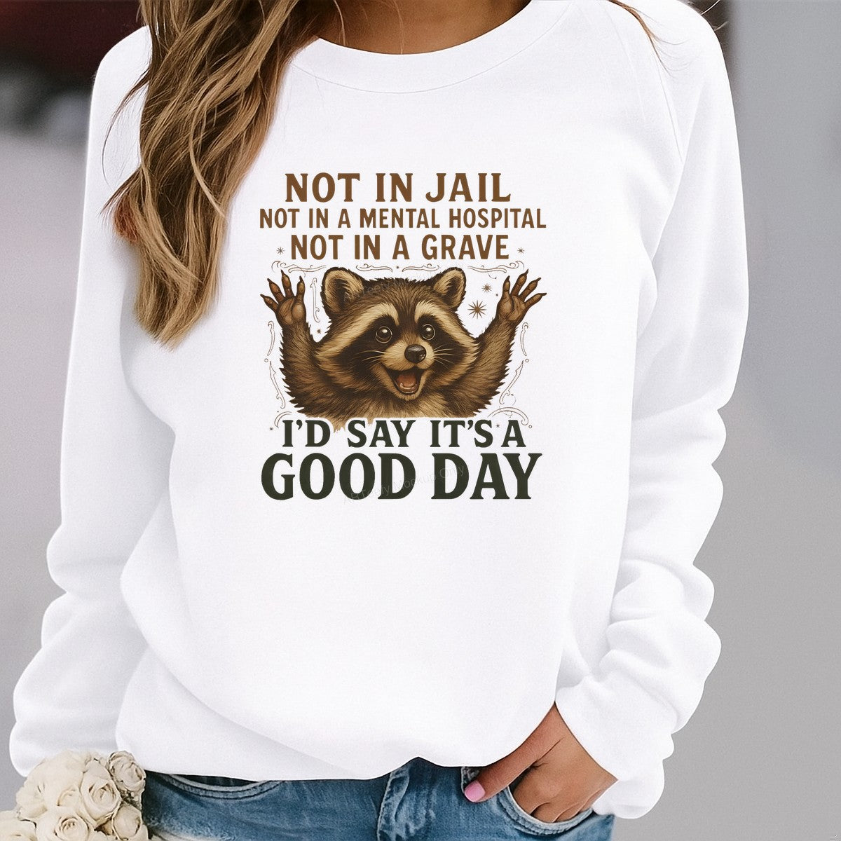 DTF Heat Transfer Iron On Sticker Iron On Transfers for T Shirts Funny Raccoon Design Good Day Quote for Casual Wear Local Warehouse - 2