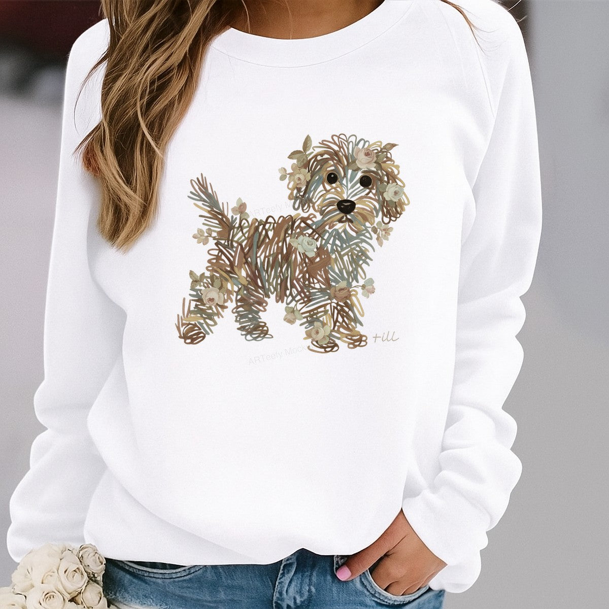 DTF Heat Transfer Iron On Sticker DTF Transfers Ready to Press Floral Dog Sketch Art for T Shirts Hoodies Local Warehouse Clearance - 2