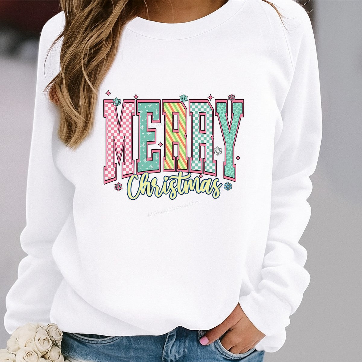 DTF Heat Transfer Iron On Sticker Heat Transfer Designs Ready to Press Merry Christmas Lettering Colorful Patterns for Holiday Apparel Decorations Clearance - 2