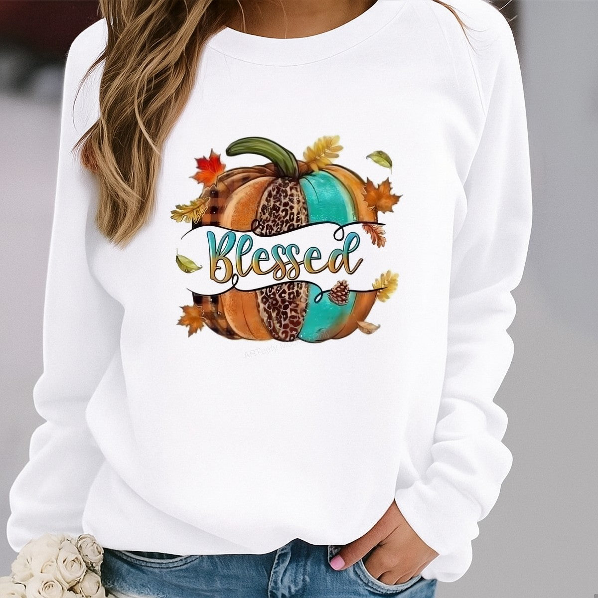 DTF Heat Transfer Iron On Sticker Heat Transfer Designs Ready to Press Blessed Pumpkin with Leopard Print Fall Theme for Thanksgiving Apparel Local Warehouse - 2