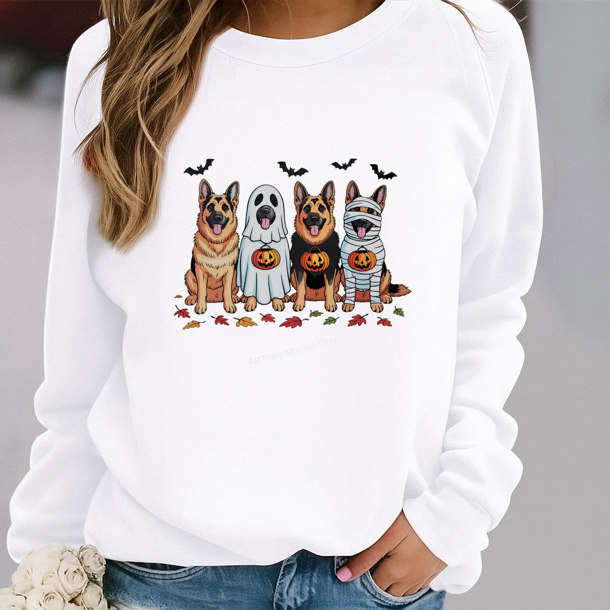 DTF Heat Transfer Iron On Sticker Iron On Transfers for T Shirts Halloween German Shepherd Ghost Mummy Design for Party Wear Local Warehouse - 2