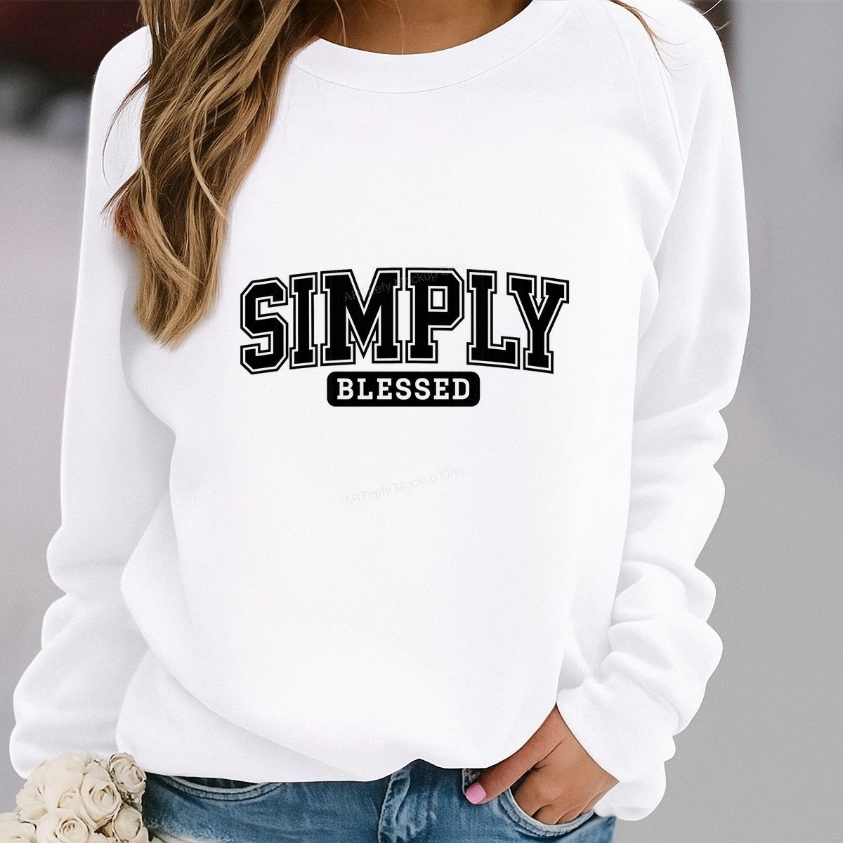 DTF Heat Transfer Iron On Sticker Iron On Transfers for T Shirts Simply Blessed Lettering Design for Inspirational Apparel Local Warehouse - 2