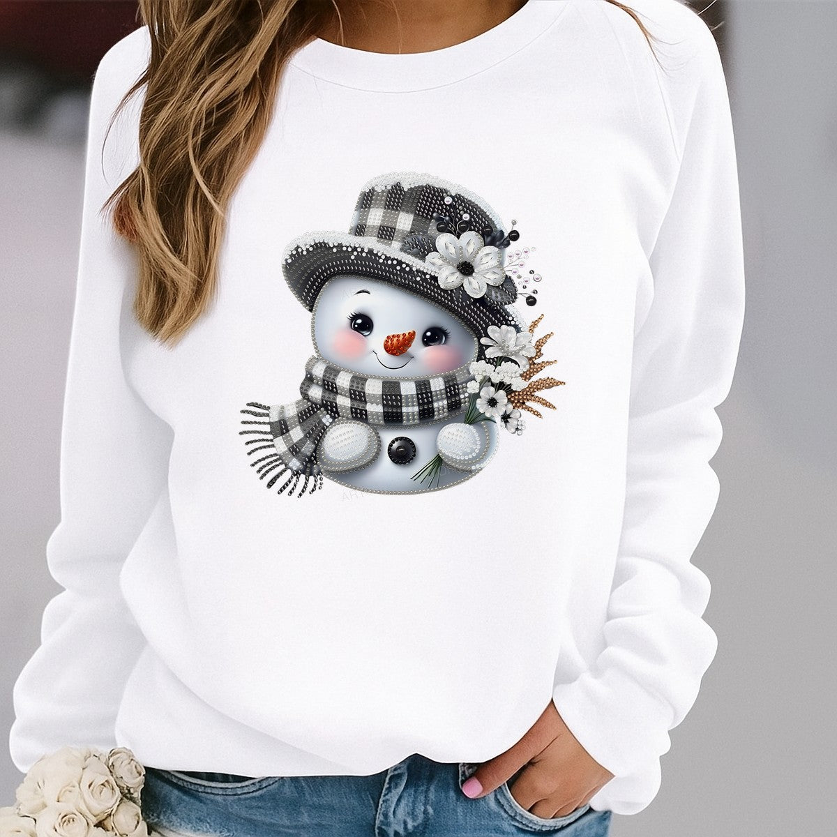 DTF Heat Transfer Iron On Sticker Heat Transfer Designs Ready to Press Snowman with Plaid Scarf and Floral Hat for Christmas Apparel Local Warehouse - 2
