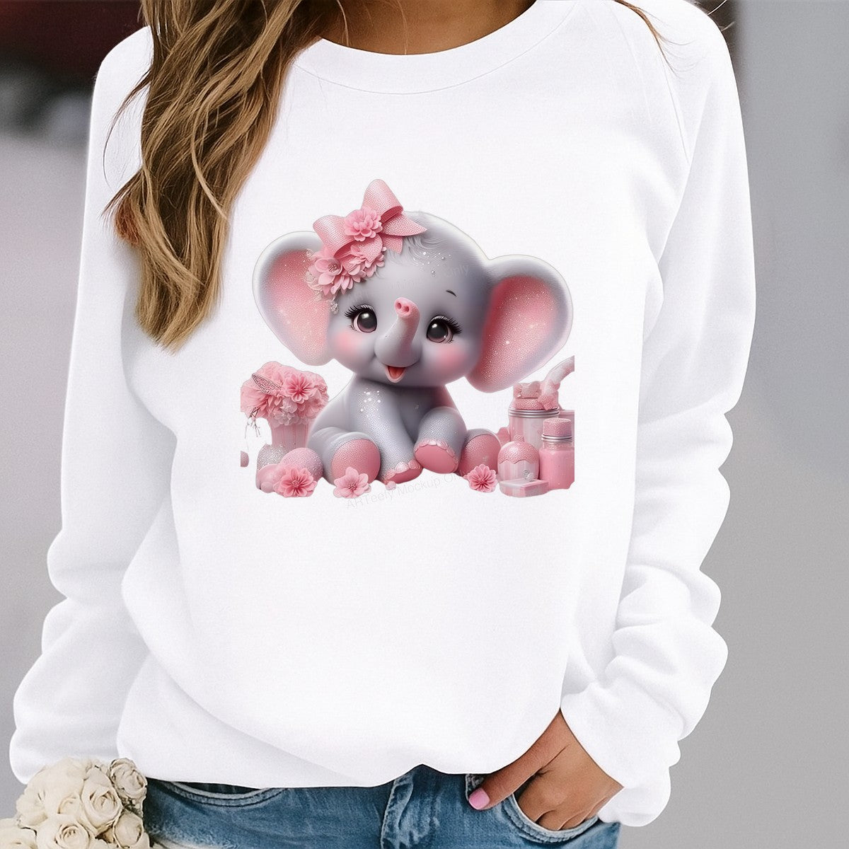 DTF Heat Transfer Iron On Sticker Iron On Transfers for T Shirts Cute Pink Elephant with Bows Flowers Perfect for Baby Shower Gifts Local Warehouse - 2