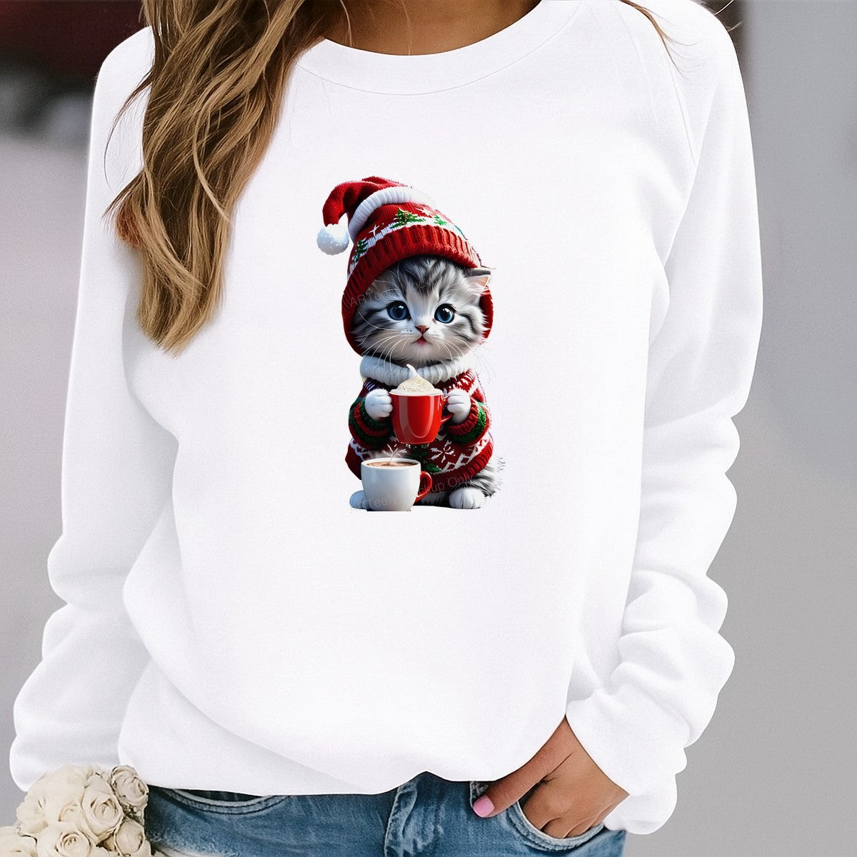 DTF Heat Transfer Iron On Sticker Iron On Transfers for T Shirts Christmas Cute Kitten in Santa Hat Design Heat Press Ready Local Warehouse - 2