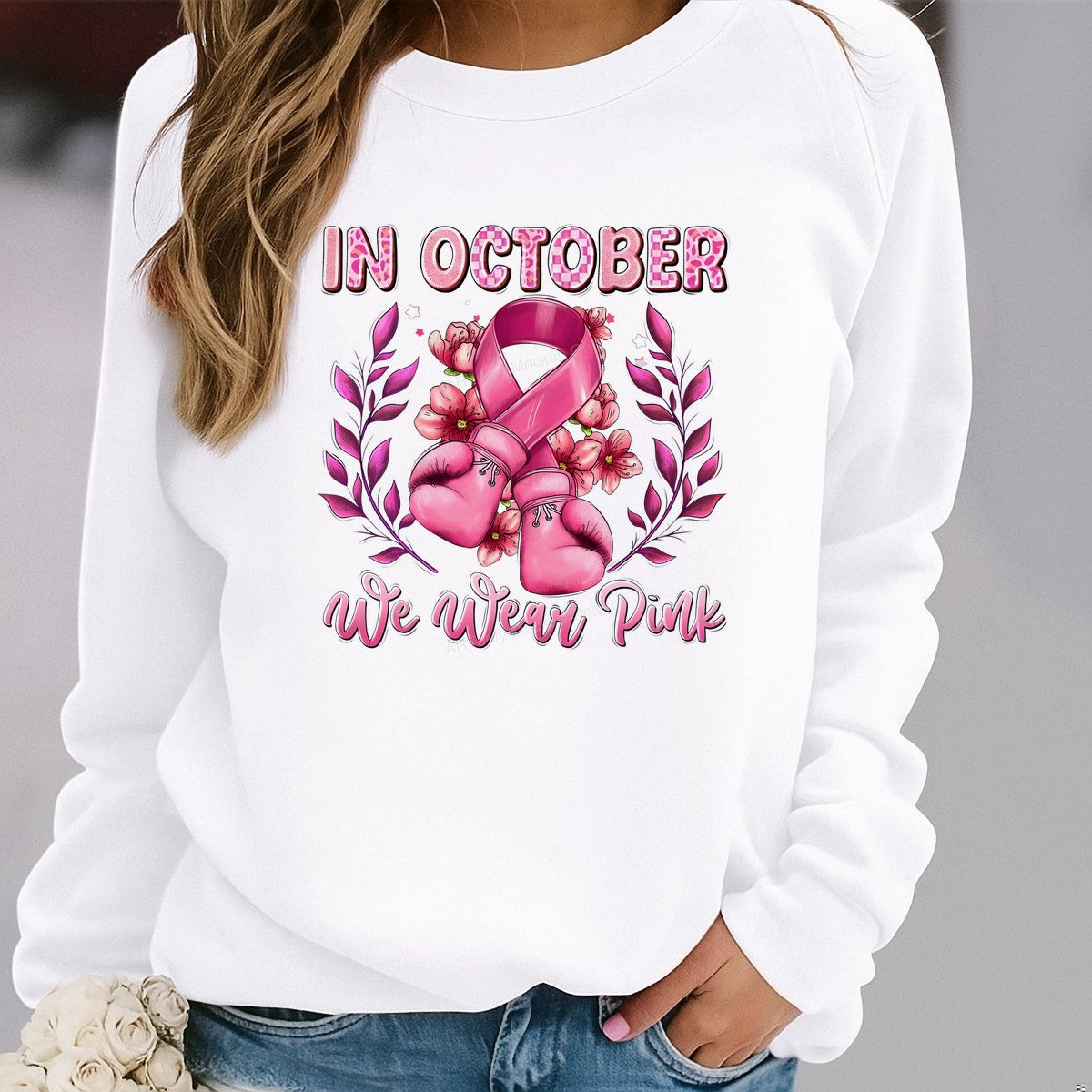 DTF Heat Transfer Iron On Sticker Iron On Heat Transfers Pink Ribbon Boxing Gloves Floral Design Breast Cancer Awareness Items Local Warehouse - 2