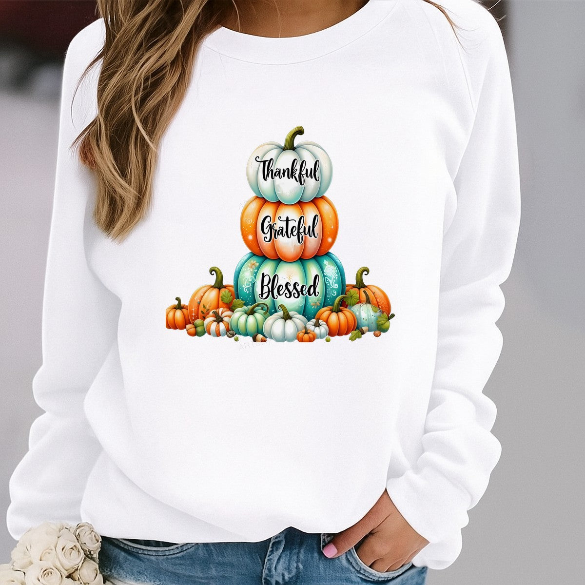 DTF Heat Transfer Iron On Sticker Iron On Heat Transfers Pumpkin Stack Thankful Grateful Blessed Design for Fall Decorations Thanksgiving Apparel Clearance Local Warehouse - 2
