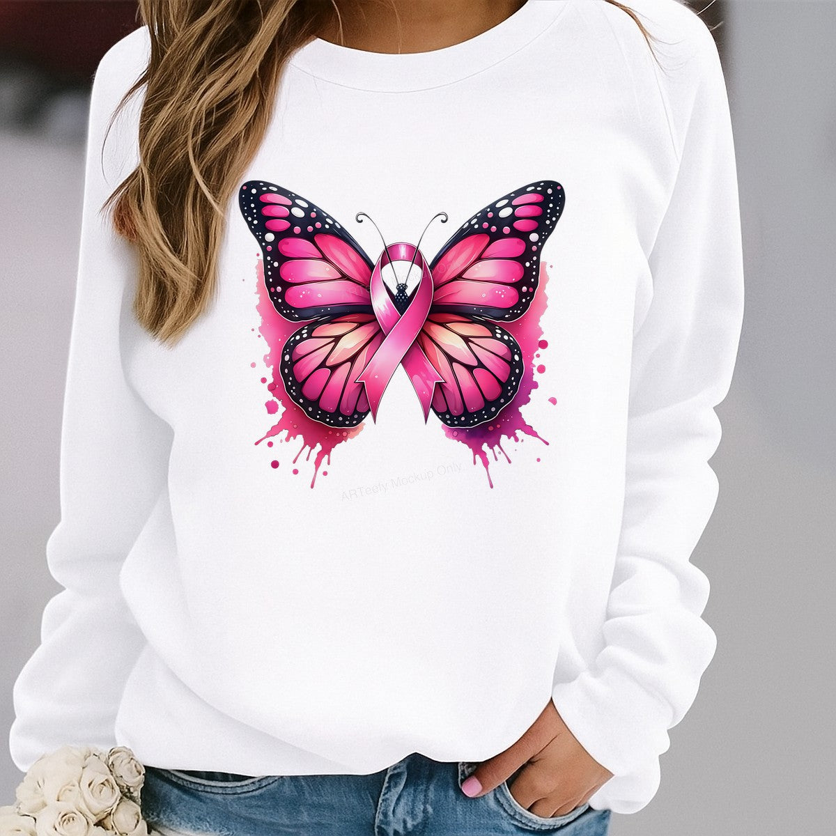 DTF Heat Transfer Iron On Sticker Iron On Heat Transfers Pink Butterfly Breast Cancer Awareness for T Shirts Hoodies Local Warehouse - 2