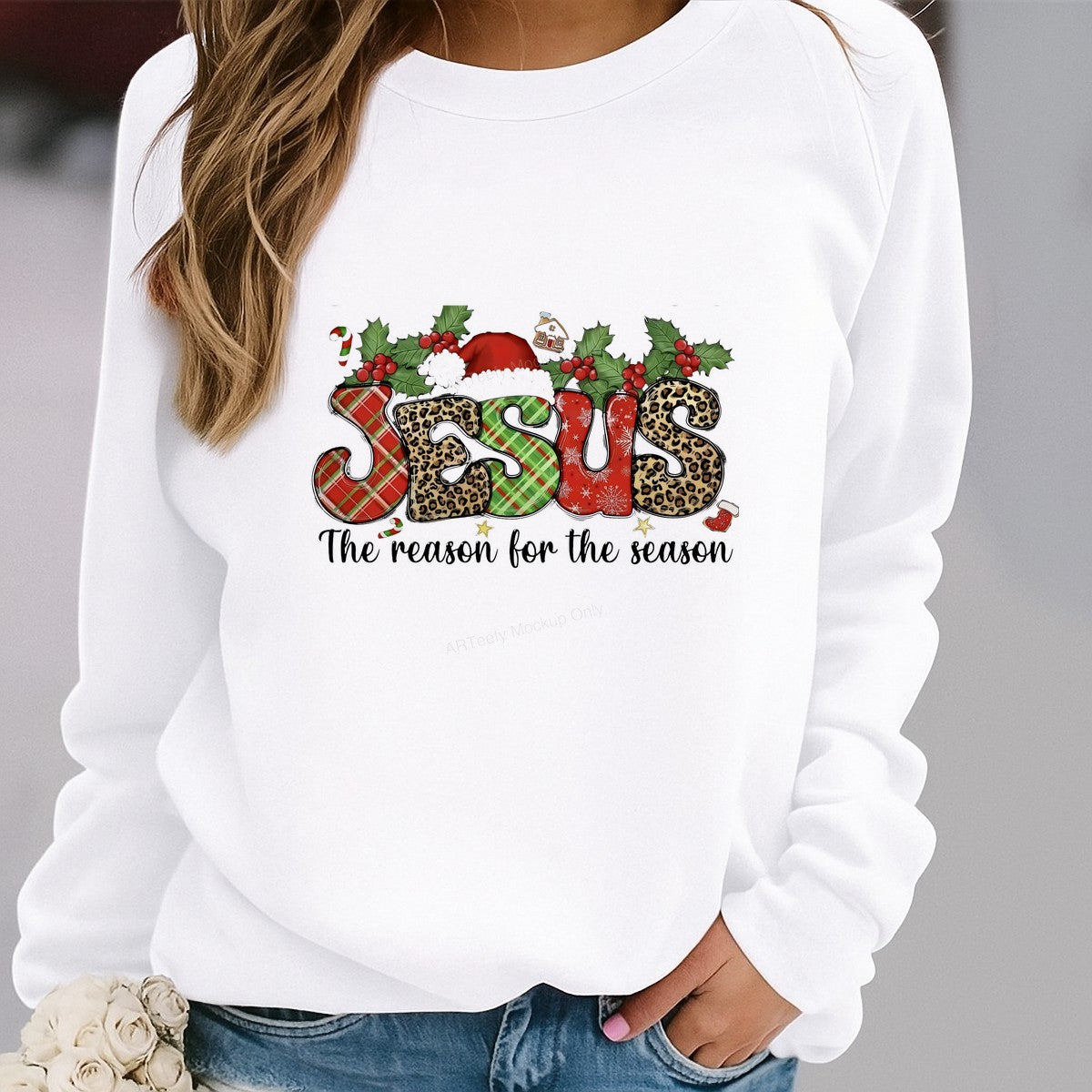 DTF Heat Transfer Iron On Sticker Iron On Heat Transfers Christmas Jesus Reason for the Season Plaid Leopard Santa Hat Designs for Holiday Apparel Clearance Local Warehouse - 2