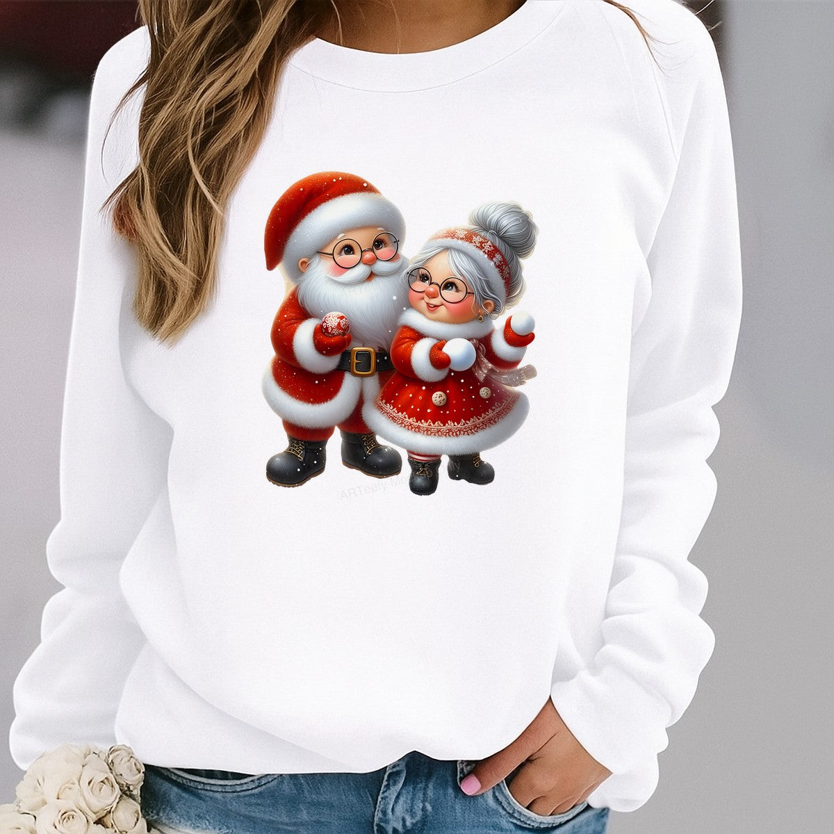 DTF Heat Transfer Iron On Sticker Heat Transfer Designs Ready to Press Christmas Santa Couple Playing Snowballs Iron On Patches for Holiday Shirts Local Warehouse - 2