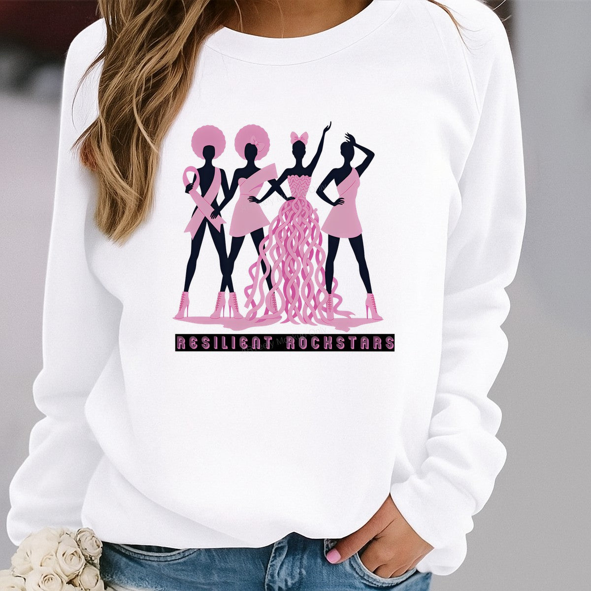 DTF Heat Transfer Iron On Sticker Iron On Heat Transfers Pink Ribbon Resilient Rockstars Design Breast Cancer Awareness Items for T Shirts Hoodies Clearance - 2