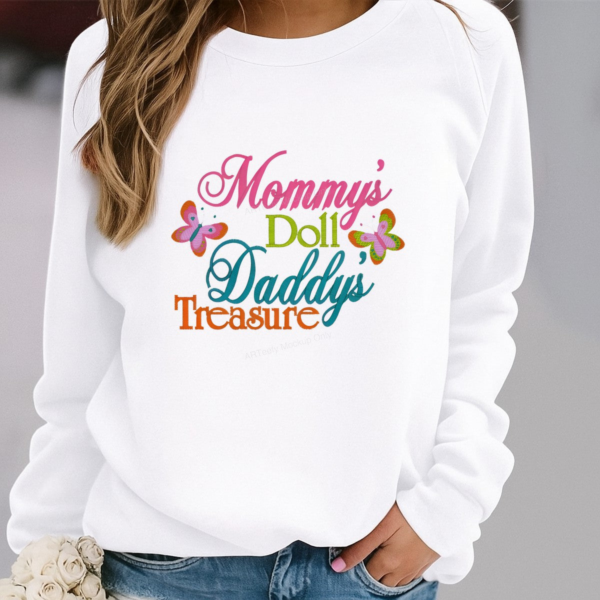 DTF Heat Transfer Iron On Sticker Iron On Heat Transfers Mommy Doll Daddy Treasure Butterfly Design for Family Apparel Local Warehouse - 2