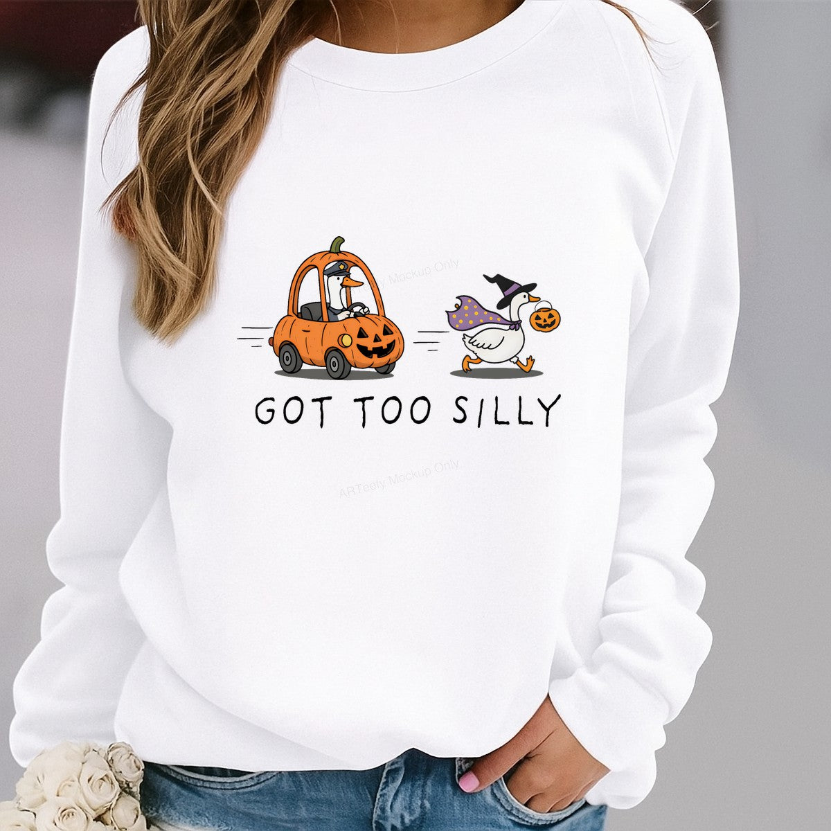 DTF Heat Transfer Iron On Sticker Iron On Heat Transfers Halloween Cartoon Goose and Pumpkin Car Design for T Shirts Local Warehouse - 2