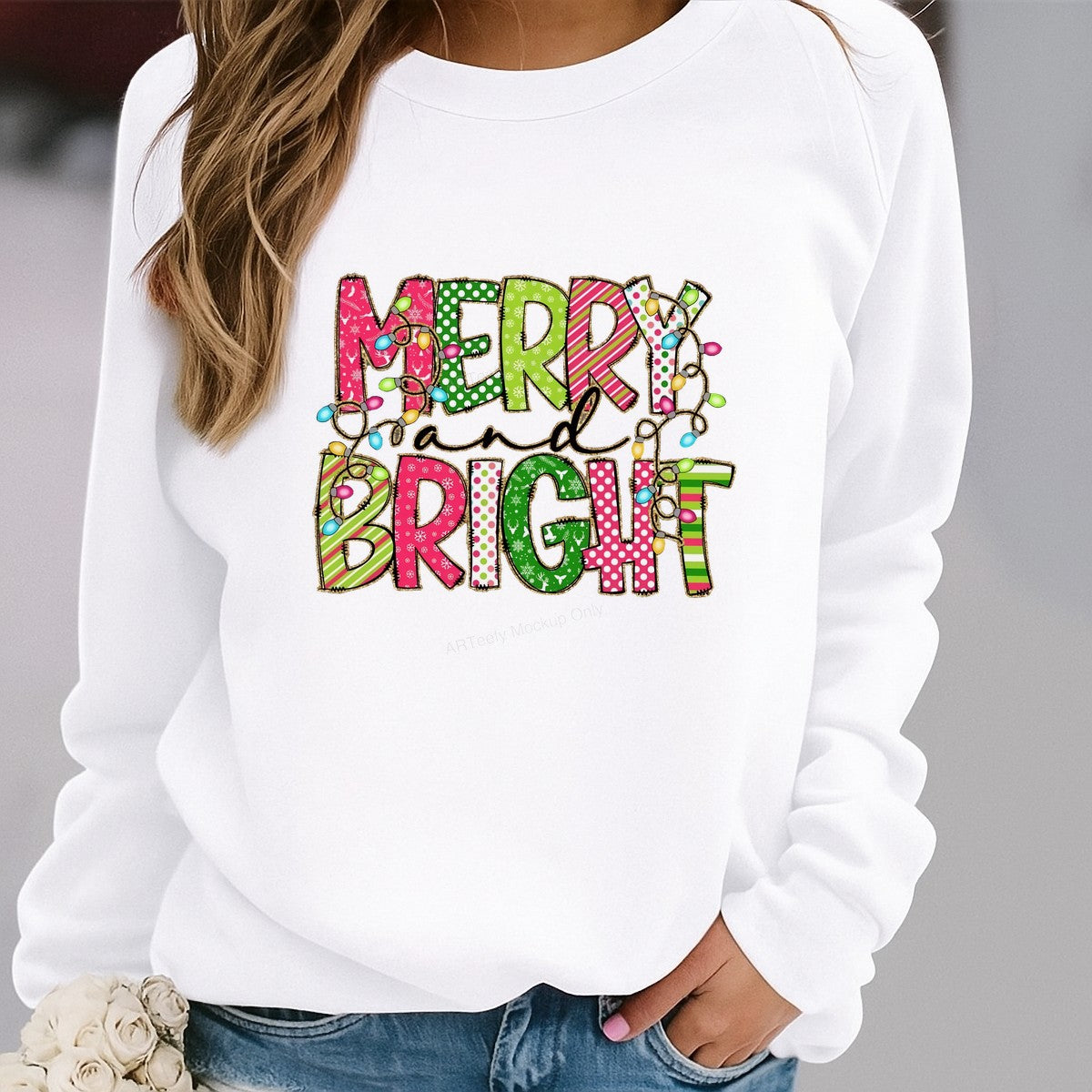 DTF Heat Transfer Iron On Sticker Iron On Heat Transfers Merry and Bright Festive Lettering with Christmas Lights for Holiday T Shirts Christmas Iron On Heat Transfers Clearance - 2