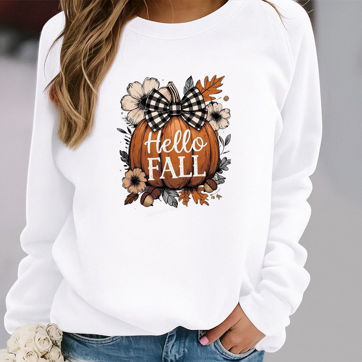 DTF Heat Transfer Iron On Sticker Iron On Heat Transfers Buffalo Plaid Bow Pumpkin with Floral Autumn Design Fall Decorations for Home T Shirts Hoodies Clearance - 2